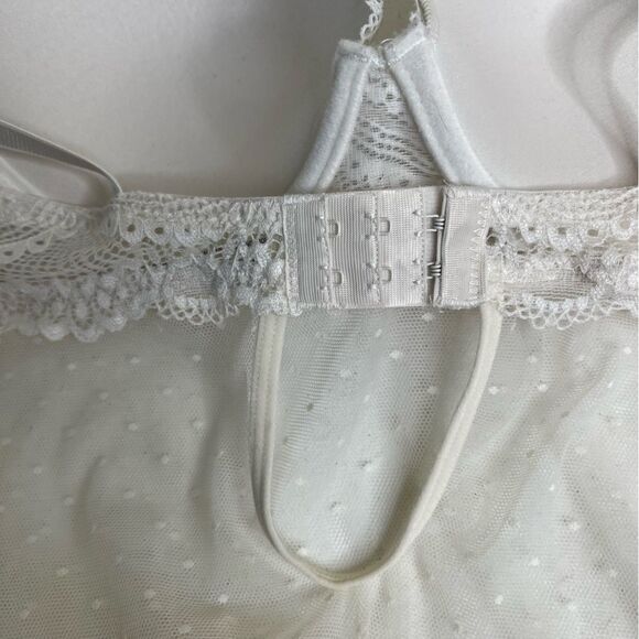 NWOT Jessica Simpson Stretch Mesh Dot Babydoll Cream Floral Lace Women Large - Picture 8 of 15